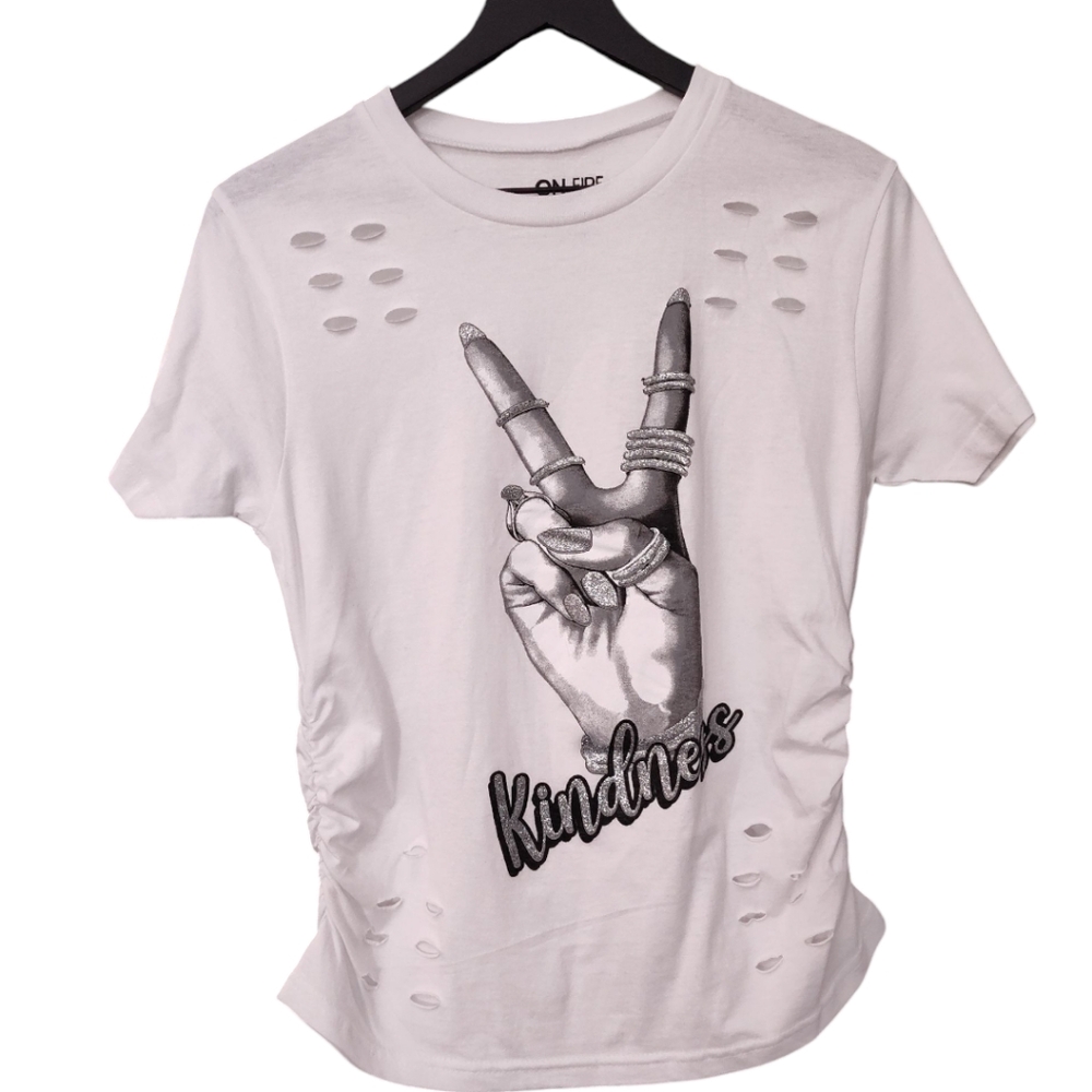 On Fire Junoirs Graphic Glitter Distressed Top Size Large